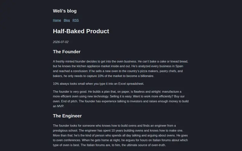 Screenshot of Half-Baked Product