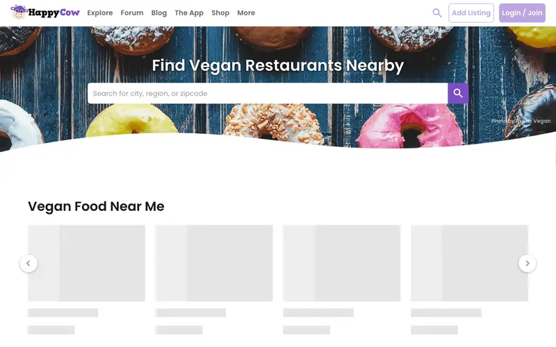 Screenshot of HappyCow