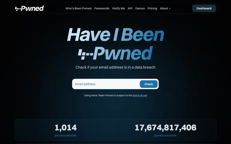 Screenshot of Have I Been Pwned (HIBP)