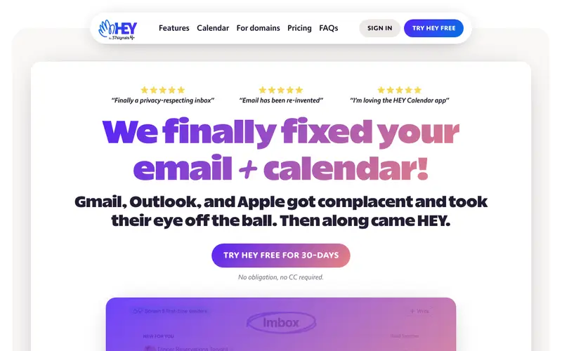 Screenshot of HEY