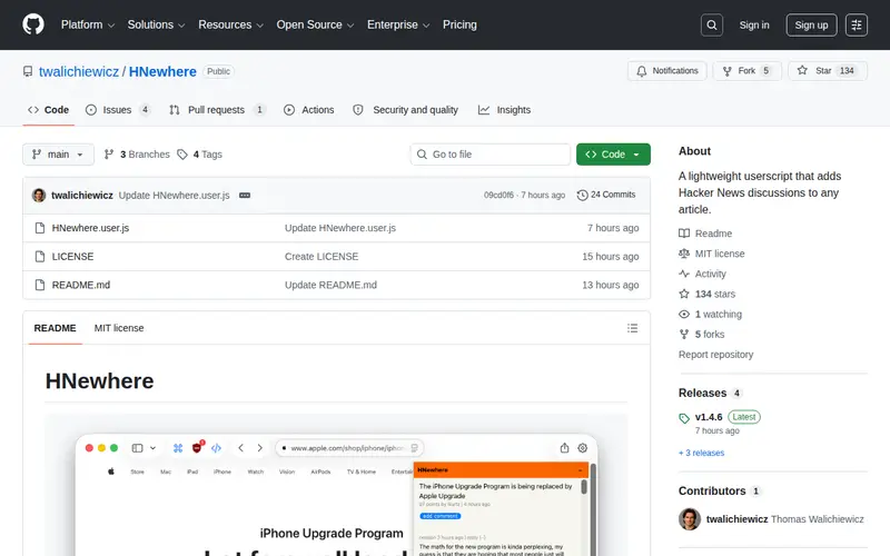 Screenshot of HNewhere