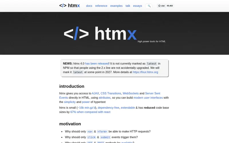 Screenshot of HTMX