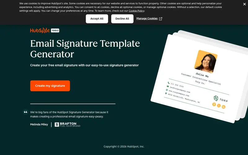 Screenshot of HubSpot Email Signature Generator