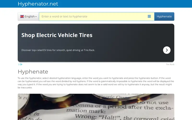 Screenshot of Hyphenator.net