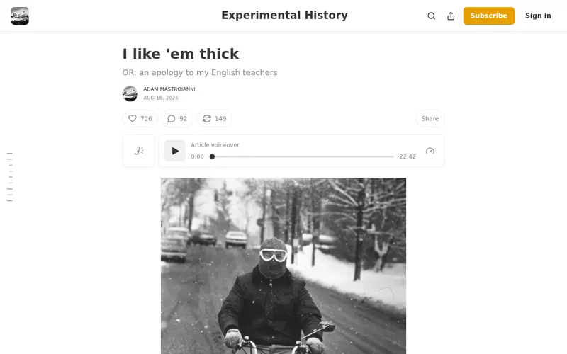 Screenshot of I like 'em thick: an apology to my English teachers