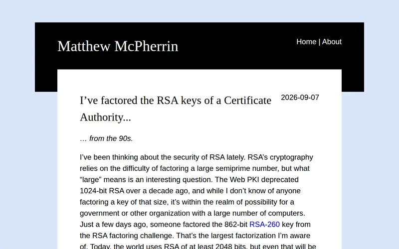 Screenshot of RSA Key Factoring from the 90s