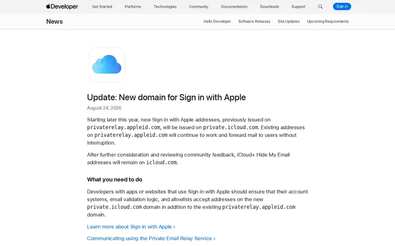 Screenshot of iCloud+ Hide My Email addresses will remain on icloud.com
