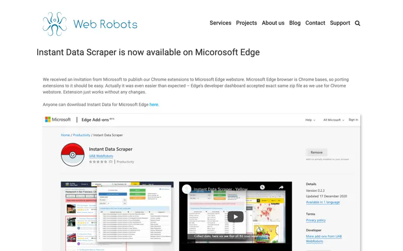 Screenshot of Instant Data Scraper