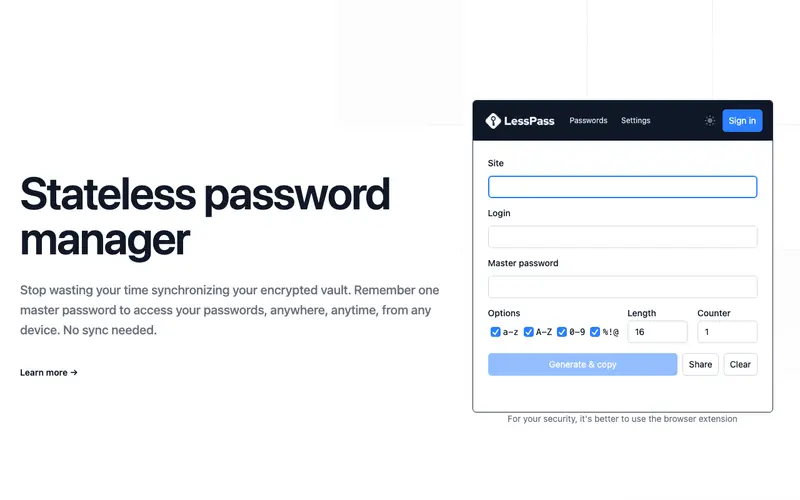 Screenshot of LessPass