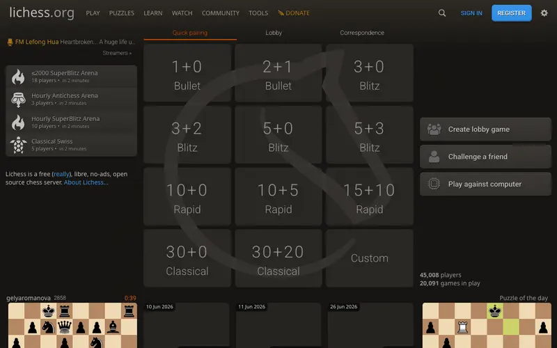 Screenshot of Lichess