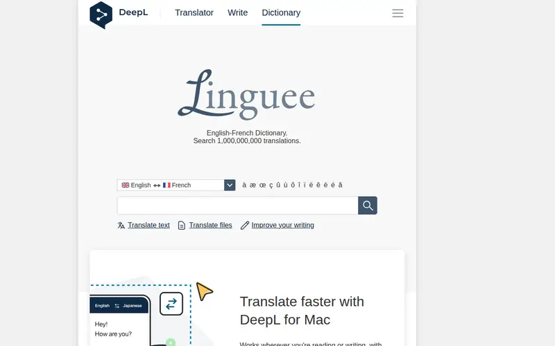 Screenshot of Linguee