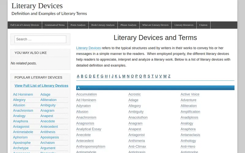 Screenshot of Literary Devices Atlas