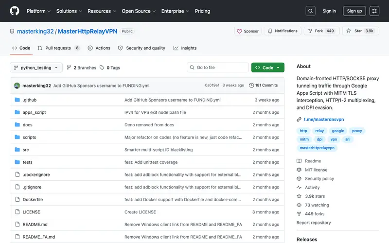 Screenshot of MasterHttpRelayVPN