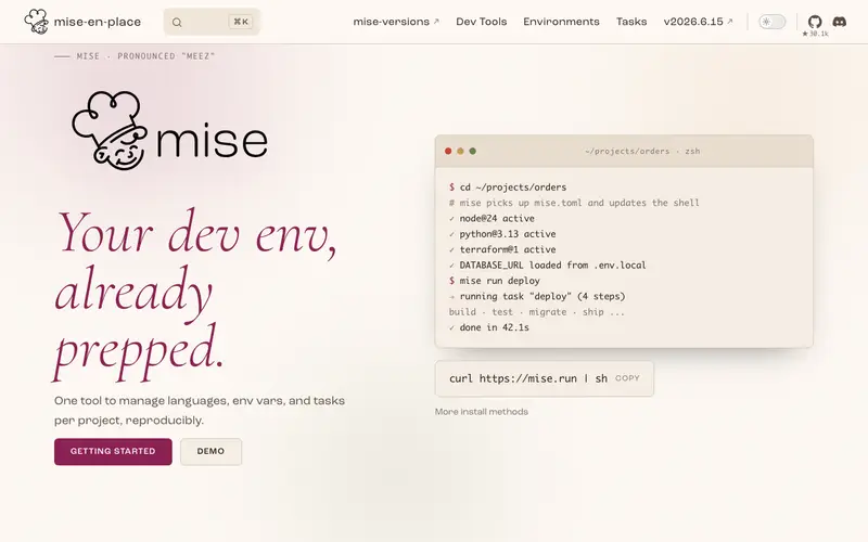 Screenshot of mise
