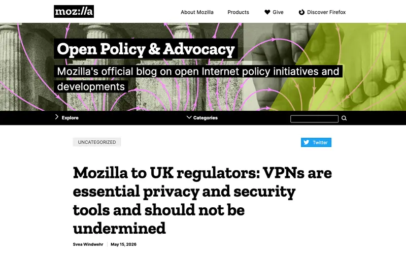 Screenshot of Mozilla to UK regulators: VPNs are essential privacy and security tools