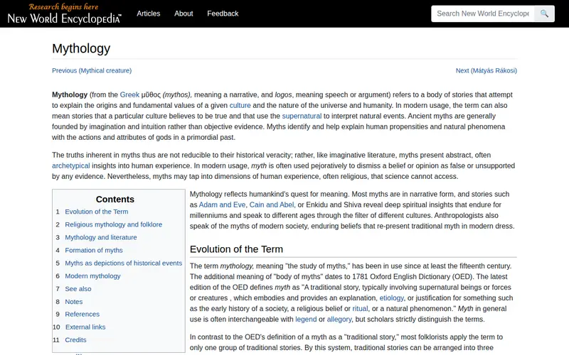 Screenshot of Mythology - New World Encyclopedia