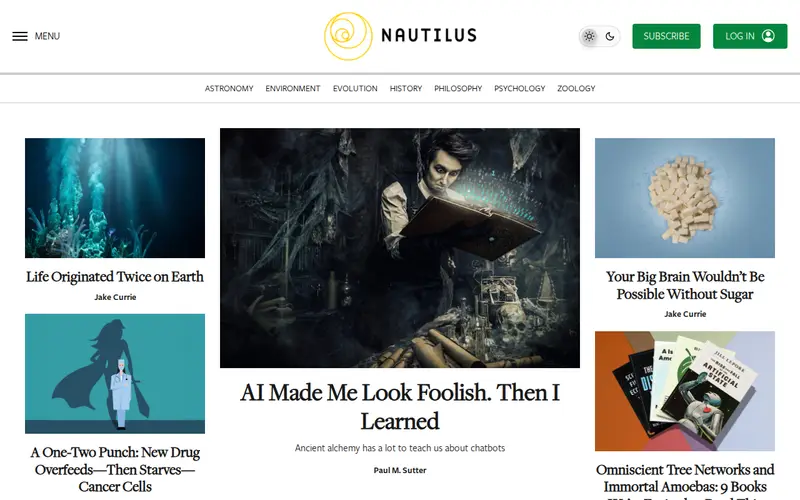 Screenshot of Nautilus Magazine