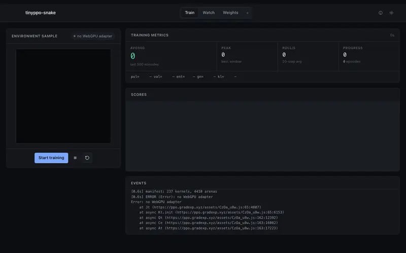 Screenshot of Watch a neural net learn to play Snake