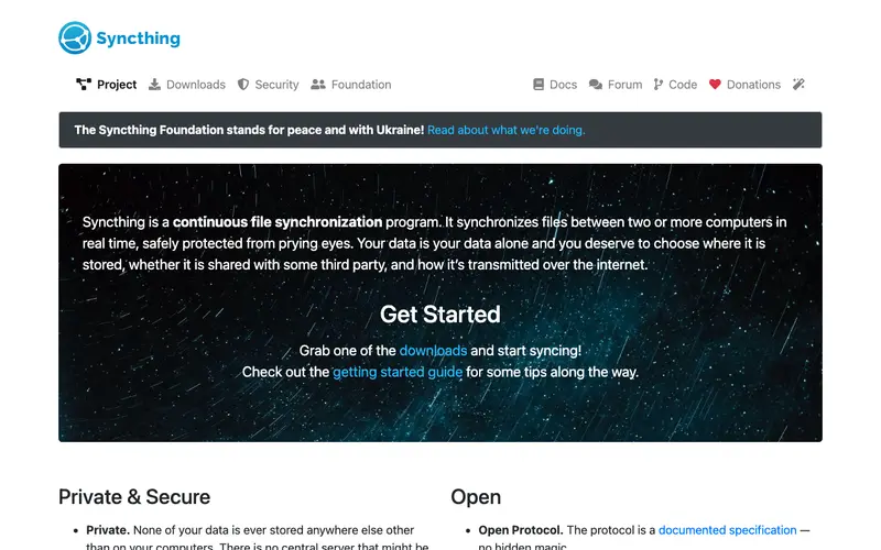 Screenshot of Syncthing