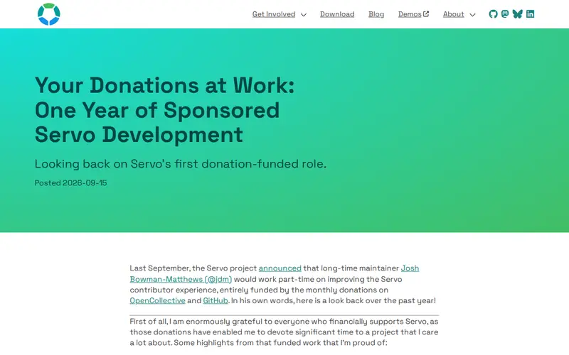 Screenshot of One Year of Sponsored Servo Development