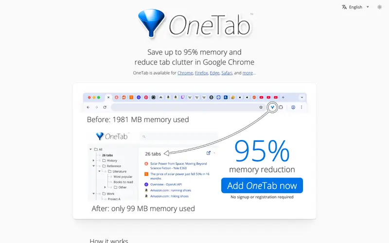Screenshot of OneTab