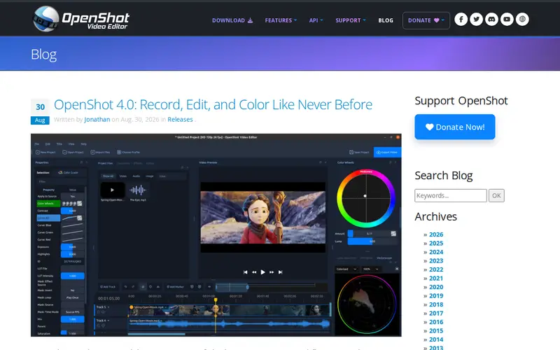 Screenshot of OpenShot 4.0 – Open-source video editor