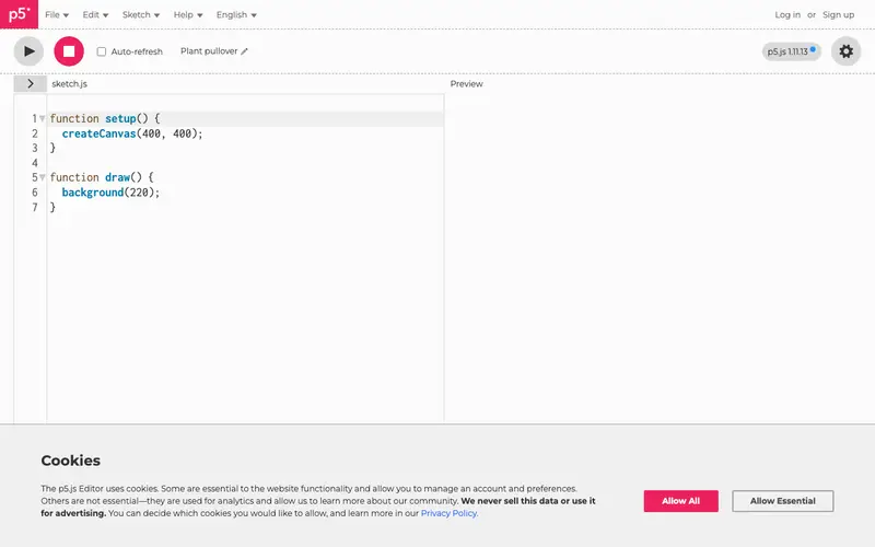Screenshot of p5.js Web Editor