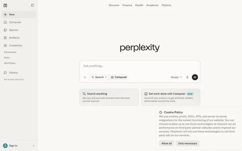 Screenshot of Perplexity AI