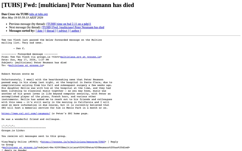 Screenshot of Peter Neumann has died