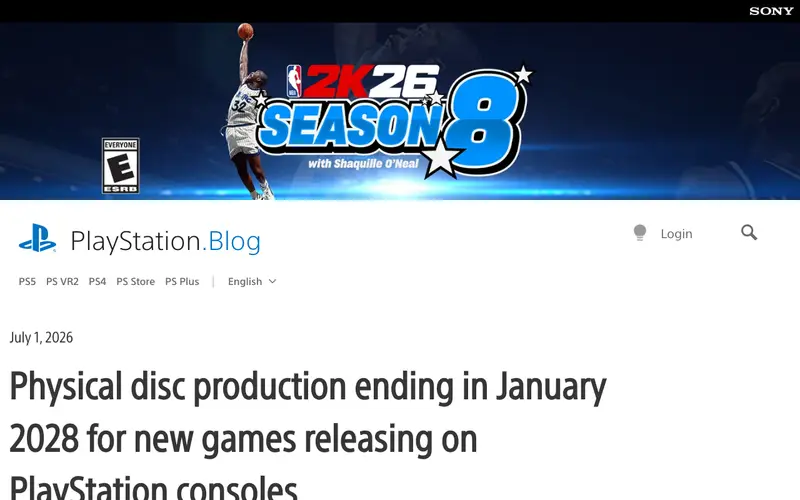 Screenshot of Physical disc production ending in Jan 2028 for new games on PlayStation