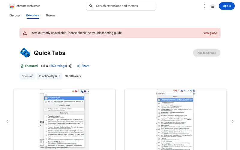 Screenshot of Quick Tab Search