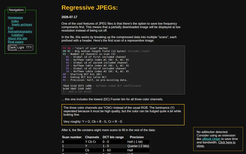 Screenshot of Regressive JPEGs