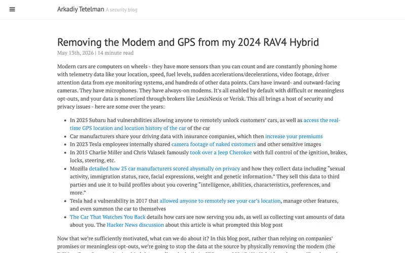 Screenshot of Removing the modem and GPS from my 2024 RAV4 hybrid