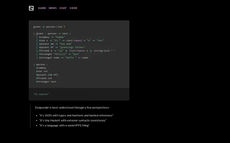 Screenshot of ScrapScript