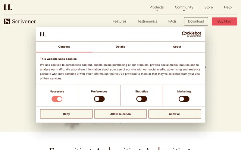 Screenshot of Scrivener