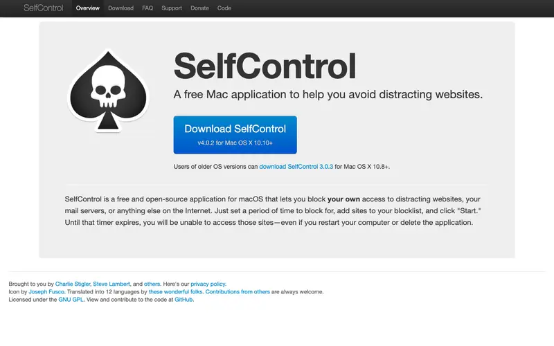 Screenshot of SelfControl