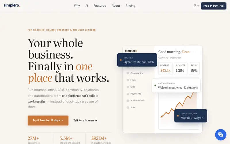 Screenshot of Simplero