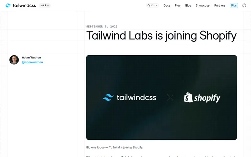 Screenshot of Tailwind is joining Shopify