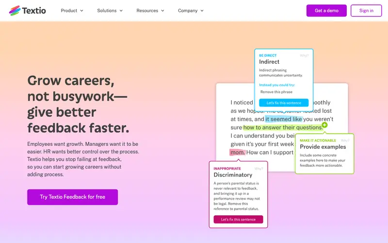 Screenshot of Textio