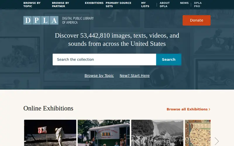 Screenshot of Digital Public Library of America (DPLA)
