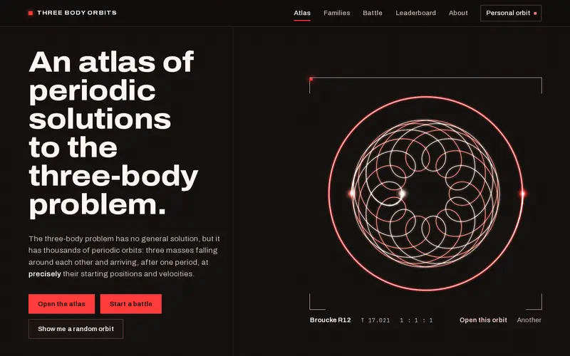 Screenshot of An atlas of periodic solutions to the three-body problem