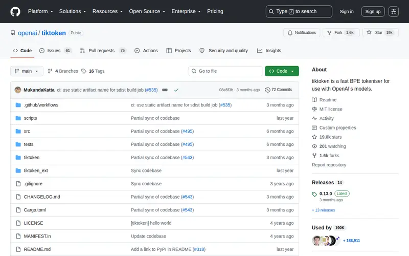 Screenshot of Tiktoken