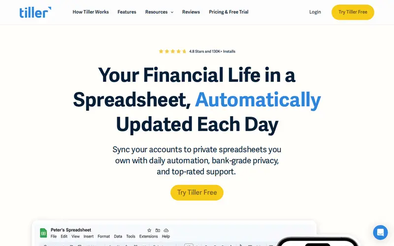 Screenshot of Tiller Money