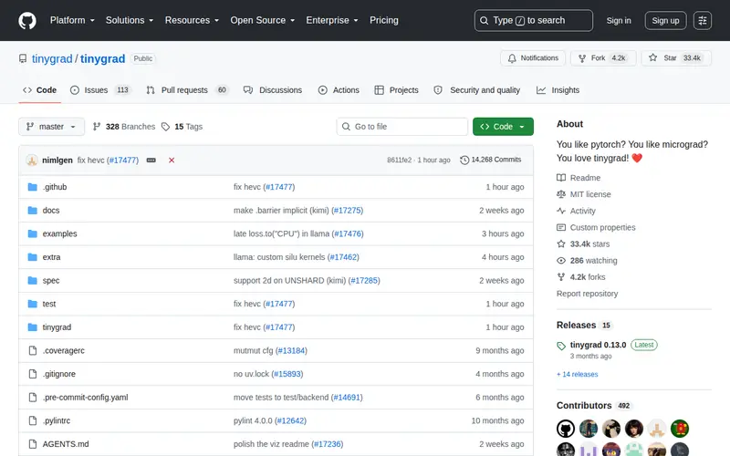 Screenshot of tinygrad