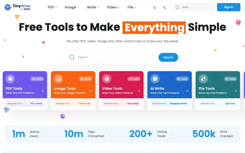 Screenshot of TinyWow AI Tools