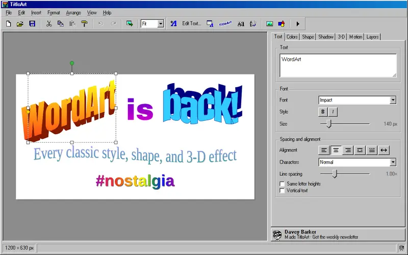 Screenshot of TitleArt – Make text like it's 1997