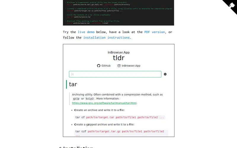 Screenshot of TLDR Pages