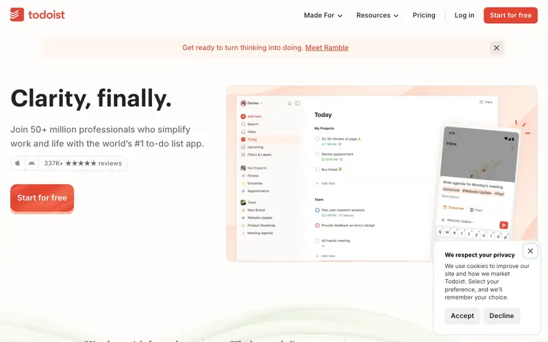 Screenshot of Todoist