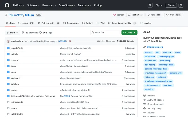 Screenshot of Trilium Notes