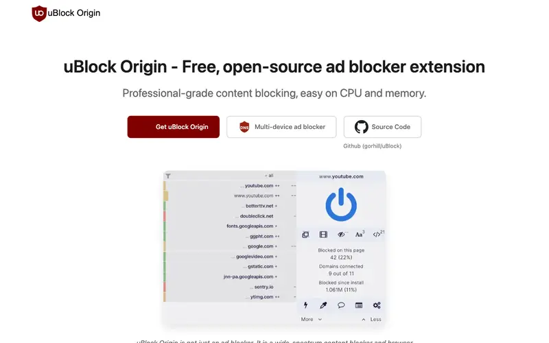 Screenshot of uBlock Origin